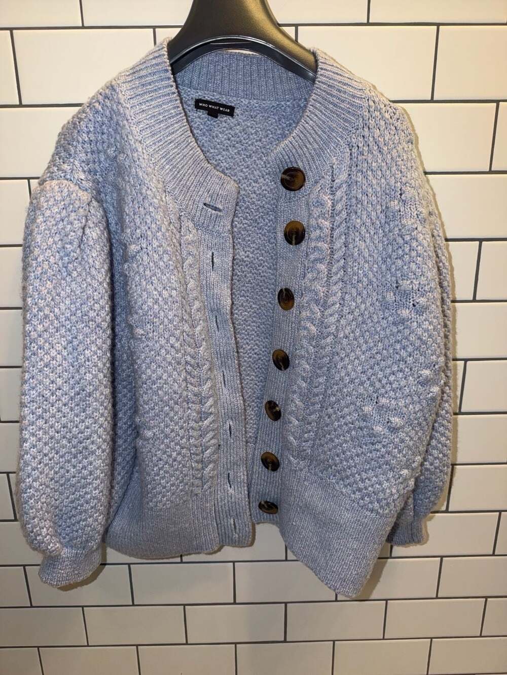 Who What Wear Women's Blue Textured Knit Button-Front Cardigan Sweater, XXL